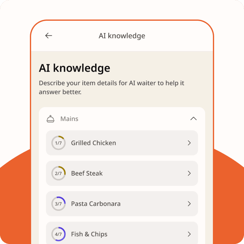 AI knowledge panel showing menu details and ingredients