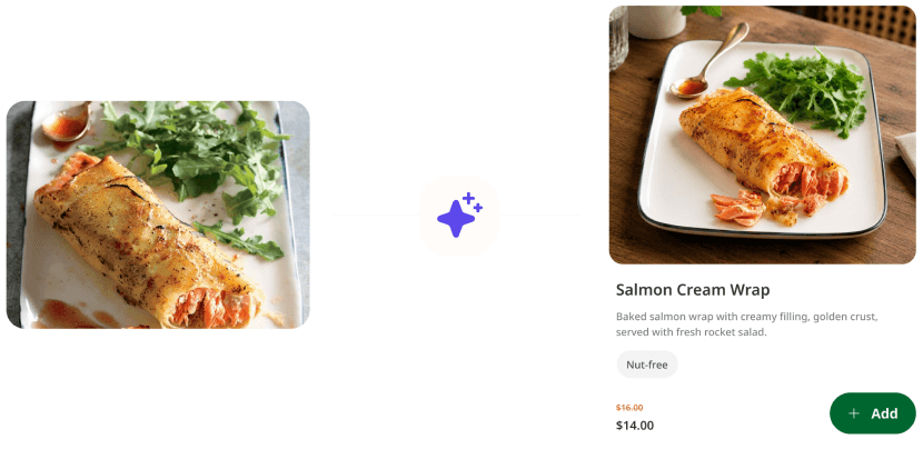 AI food image enhancement before and after comparison
