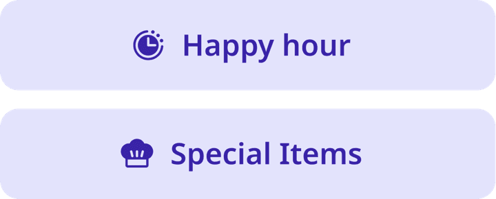 Custom menu categories configured for a restaurant