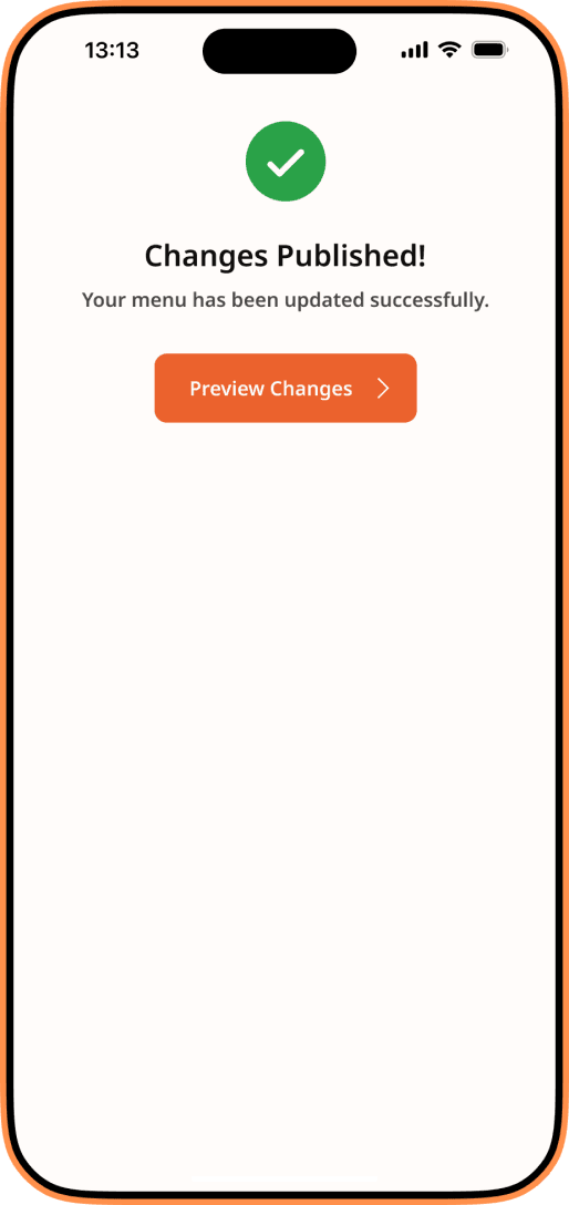 Menu update reflected instantly on a phone screen